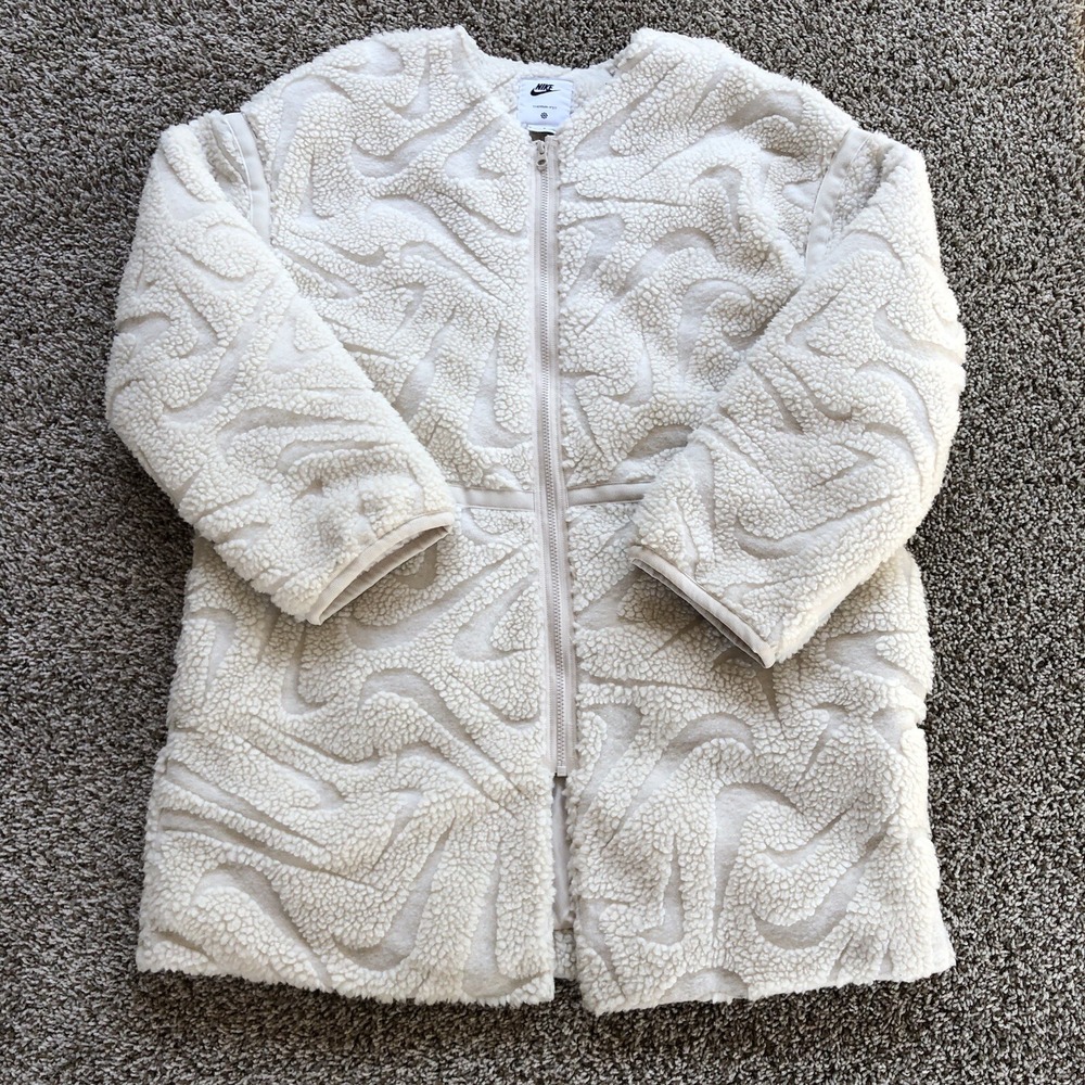 Nike Sherpa Fleece Jacket Womens Size Large Loose Fit High Pile White FV8025-104